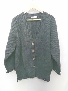 ◇ AZUL BY MOUSSY ダメージ加工 カジュアル 長袖 ニット カーディガン サイズF ブラック レディース P