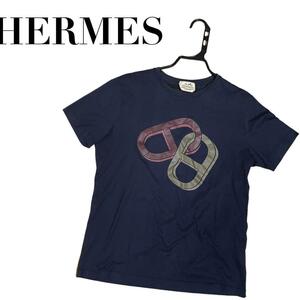 エルメス HERMES Ｔシャツ ネイビー シェーヌダンクル S Uネック