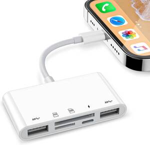 i-Phone SD カードリーダー 5in1 USB OTGカメラアダプタ 双方向高速転送 同時充電 i-Phone用 SD カ