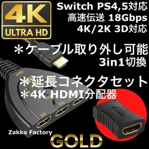 延長コネクタ 着脱式 HDMIセレクター 切替器 分配器 ケーブル＊ スイッチ ゲーム テレビ プロジェクター モニター 映像 音声 切り替え 接続