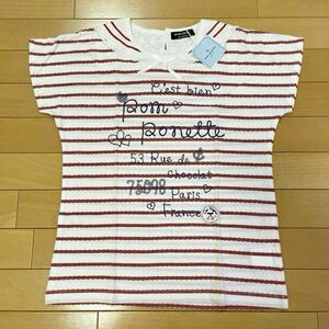 新品★pom ponette／ポンポネット★ボーダー 半袖Tシャツ 150セーラー襟 レース