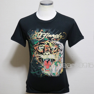 アメリカ購入 USED美品 Ed Hardy エドハーディー 両面 タイガー&ロゴプリントＴシャツ 黒 BOYS L 