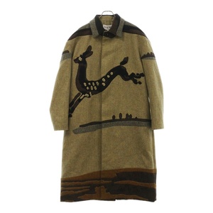 LOEWE ロエベ Deer Intarsia Coat ディア インターシャ コート アニマル刺繍 ウールロングコート グリーンベージュ/ブラウン H80Y01X16