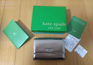 新品 未使用 kate spade ケイトスペード 財布 ゴールド×ピンク 牛革 箱あり ウォレット コインケース パスケース カードケース 定期入れ