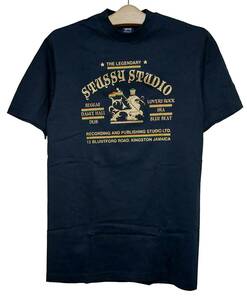 激レア希少2003発売！新品タグ付き！STUSSY ステューシー ロゴ英字ゴールドラメ＆ラスタカラー Tシャツ M ブラック/デッドストック入手困難