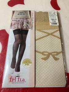 mm socks fri fla ガーターレス ストッキング 太股リボン ベージュ garterless stocking knee high ガーターベルトいらず 編み デザイン