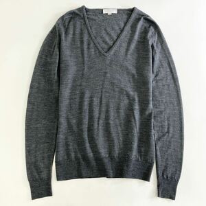 Ok15 JOHN SMEDLEY ジョンスメドレー 長袖ニット Vネックセーター トップス メリノウール100% グレー系 無地 Mサイズ メンズ 紳士服