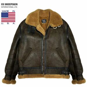 希少 RAF IRVIN色 定価12万 美品 USA製 US SHEEP SKIN B-3 リアルムートン フライトジャケット 40/L~XL ビッグサイズ 羊革 ボマー ブルゾン