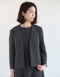 Theory　セオリー　50,600円　ツイードノーカラージャケット「PURPOSEFULL TWILL / LINDRAYIA R」　サイズ0　黒×白　卒業式　入学式