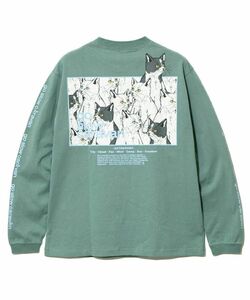 新品 go slow caravan ゴースローキャラバン ネコ 猫 いっぱい 長袖 Tシャツ ロンT ミント 3 M グリーン クマ