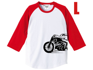 スピードアディクト サイドプリント Raglan 3/4 Sleeves T-shirt WHITE × RED L/七分袖ラグランロンteeホンダカワサキヤマハスズキ古着usa