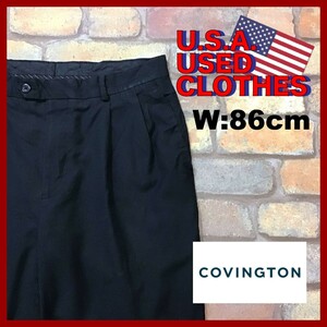 BP3-412★W86センチ位★USA限定品【COVINGTON】ストライプ 2タック ブラックパンツ【W34 メンズ L】黒パン スラックス ゴルフ モード