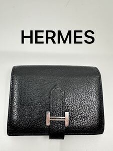 HERMES エルメス ベアン　カードケース　 □M刻印（2009年）名刺入れ　 ブラック レザー　コンパクト ウォレット