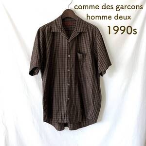 ■ 美品 ■ 1999ss ■ comme des garcons homme deux ■ 開襟シャツ オープンカラー ■ オムドゥ ■ チェック ブラウン ■ /