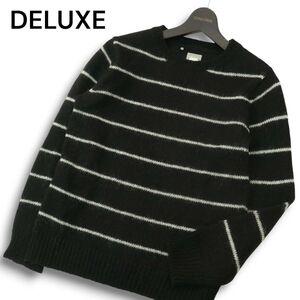 DELUXE デラックス 秋冬 モヘヤ ウール混★ ボーダー セーター ニット Sz.S メンズ 黒　A4T13489_C#K