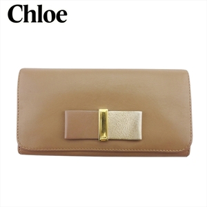 クロエ 長財布 ファスナー付き 財布 レディース リボン レザーボウ Chloe 中古