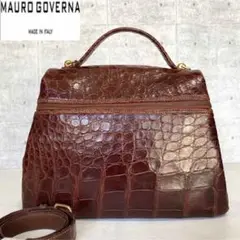 【美品】MAURO GOVERNA クロコダイル ブラウン 2WAYハンドバッグ