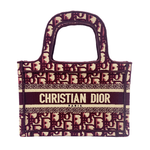 クリスチャン・ディオール Christian Dior ブックトート ミニ ボルドー×ライトベージュ オブリークキャンバス ハンドバッグ 中古