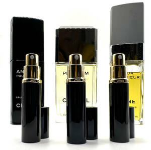 ★CHANEL・3Types of EDT.3.5ml入×3種詰替品(★ANTAEUS/★PLATINUM EGOISTE/★POUR MONSIEUR) ★前方(黒色)小スプレー3本のみ出品です。