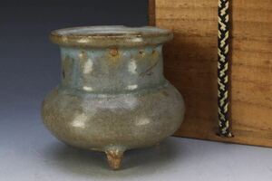 極上珍品 元 均窯 三足香炉 時代箱 某寺院より委託品 a446