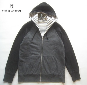 美品!!ユナイテッドアローズ UNITED ARROWS BEAUTY&YOUTH*スウェット ボーダー柄サーマル リバーシブルジップパーカ M ビューティ＆ユース