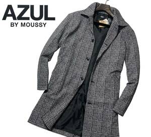 56996 新品▼アズールバイマウジー　AZUL BY MOUSSY　英国伝統　グレンチェック柄　ステンカラーコート　グレー(L)