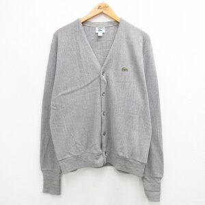 XL/古着 ラコステ LACOSTE IZOD 長袖 ブランド ニット カーディガン メンズ 90s ワンポイントロゴ アクリル グレー 霜降り 23sep22 中