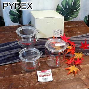 新古品◆PYREX 超耐熱ガラス食器 パイレックス PX-CP-3A クリアパック 3個セット＜クリアー＞岩城硝子 耐熱ガラス 共箱 取説 昭和 レトロ