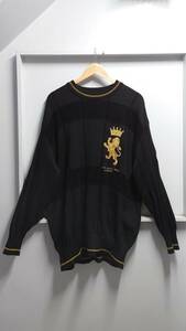 HARDY AMIES SPORT 王冠 ライオン刺繍 リブライン ニット セーター ブラック LL 日本製