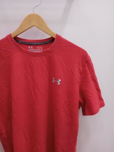 ★F014 UNDER ARMOUR アンダーアーマー 半袖Tシャツ ヒートギア カラーTシャツ スポーツ サイズL 赤系 