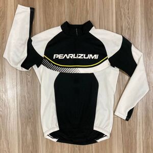 送料230★パールイズミ L メンズ 中厚手 裏起毛無し 長袖サイクルジャージ 日本製 PEARL IZUMI ビッグロゴ 3+1ポケット 中古品 680 白黒系