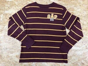 GAP ギャップ サイズ160cm キッズ カットソー 丸首 ロゴ ワッペン ボーダー 長袖 ワインレッド×マスタード