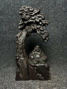◆古寳堂◆清 沈む香木製 細密彫 彌勒仏 仏教古美術 供養品 極細工 古置物 古擺件 中国古美術 時代物 古董品