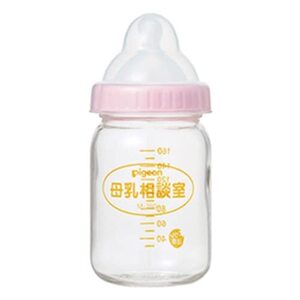 ピジョン 桶谷式直接授乳訓練用 母乳相談室 哺乳びん 160ml 0か月~ 耐熱ガラス製 SSサイズ(丸穴)乳首付 透明 1個 (x 1)