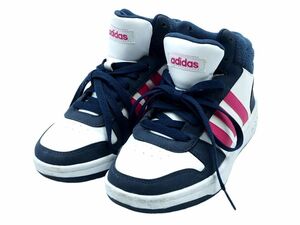 adidas アディダス ADIHOOPS MID K スニーカー 22cm 白ｘ紺ｘピンク ■■ ☆ eda8 子供服