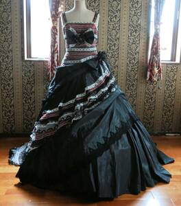 大量ビーズ装飾で豪華ベルセゾン高級ウエディングドレス9号11号13号M~LLサイズカクテルドレスピンク黒ピンクカラードレス編み上げ調節可能