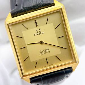 【稼働】美品 オメガ OMEGA デビル DEVILLE メンズ 腕時計 クオーツ QZ ゴールド スクエア 1365 プッシュ ヴィンテージ 動作 y5