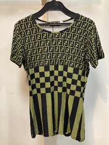 ◆未使用 保管品 FENDI フェンディ Tシャツ サイズ44 Lサイズ ズッカ柄 グリーン系◆15820★