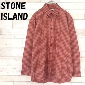 【人気】STONE ISLAND/ストーンアイランド チェック柄 ボタンダウンシャツ 長袖 レッド系 サイズM/8633