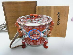 ★香炉 九谷焼 花鳥文陶器 陶芸 3足　JAPANESE ANTIQUE VINTAGE　共箱★