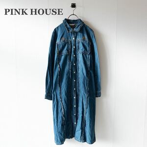 【PINK HOUSE】ピンクハウス　ロングワンピース　ピコフリル　インディゴ　デニム