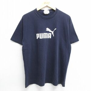 L/古着 プーマ 半袖 ビンテージ Tシャツ メンズ 00s ビッグロゴ コットン クルーネック 濃紺 ネイビー 24jun29 中古