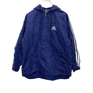 adidas ナイロンパーカー キッズ M ネイビー アディダス スポーツ ジップアップ ロゴ ワンポイント 古着卸 アメリカ仕入 t2112-4307