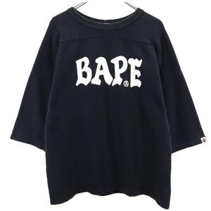 ベイプ 日本製 プリント 7分袖 Tシャツ M ブラック系 BAPE メンズ