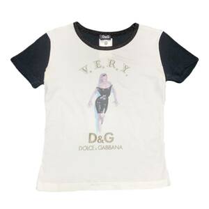 美品 Dolce&Gabbana ドルチェアンドガッパーナ 切り返しプリントTシャツ ブランドロゴ 半袖 白 