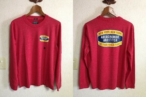 【新品】Abercrombie&Fitch アバクロ グラフィックロゴ 長袖Tシャツ S レッド Muscle Fit