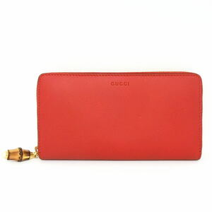 【送料無料】グッチ GUCCI ニムフェア ラウンドファスナー長財布 バンブー レッド 453158★極美品★