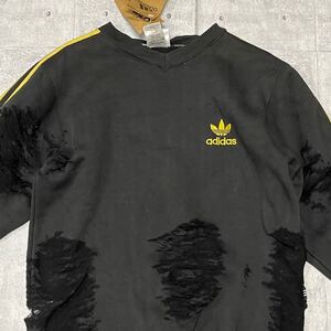 90s adidas デッドストック トレフォイル ブラック ボロ アディダス　　90年代 BORO古着 スウェット トレーナー 万国旗タグ vintage YL1111