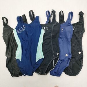 15【5枚セット】エルELLE女子競泳水着(S～L)★ハイレグ 光沢ブラック黒ネイビー濃紺ラメ水玉など★伸縮性あり男性も