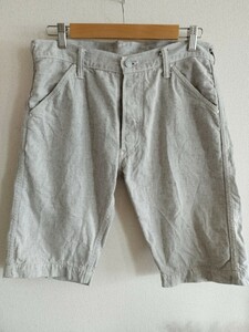 EVISU デニム ジーンズ ハーフパンツ サイズ34 薄グレー色 灰色系 エヴィス ジャパン LOT.7550 ペイント イエロー黄色カモメ ホワイト白猫